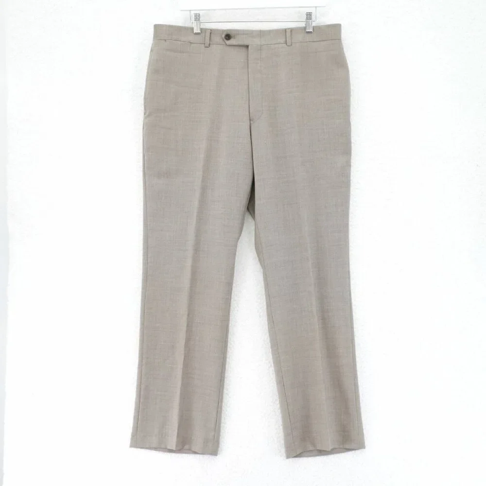Tommy Hilfiger Wool Dress Pants Trousers Tan Sharkskin 36 / 30 Flat Front Mid Ri